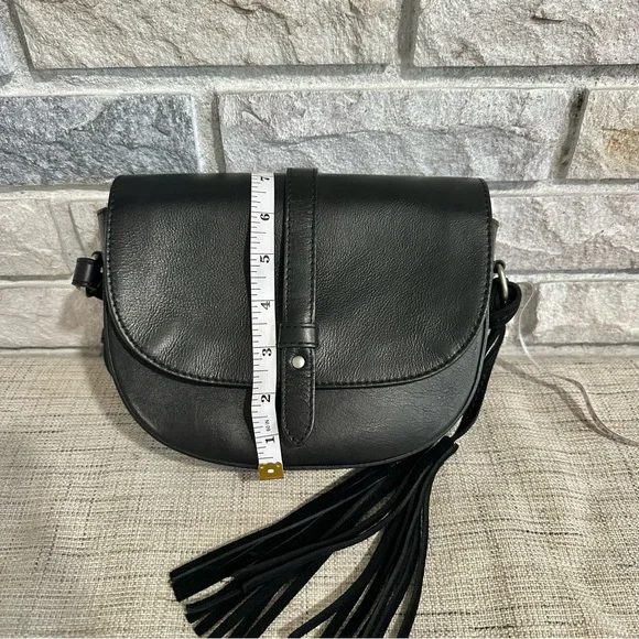 American Eagle Italian Leather Crossbody Bag Black Tassel Fringe EUC Boho AE - Picture 5 of 7